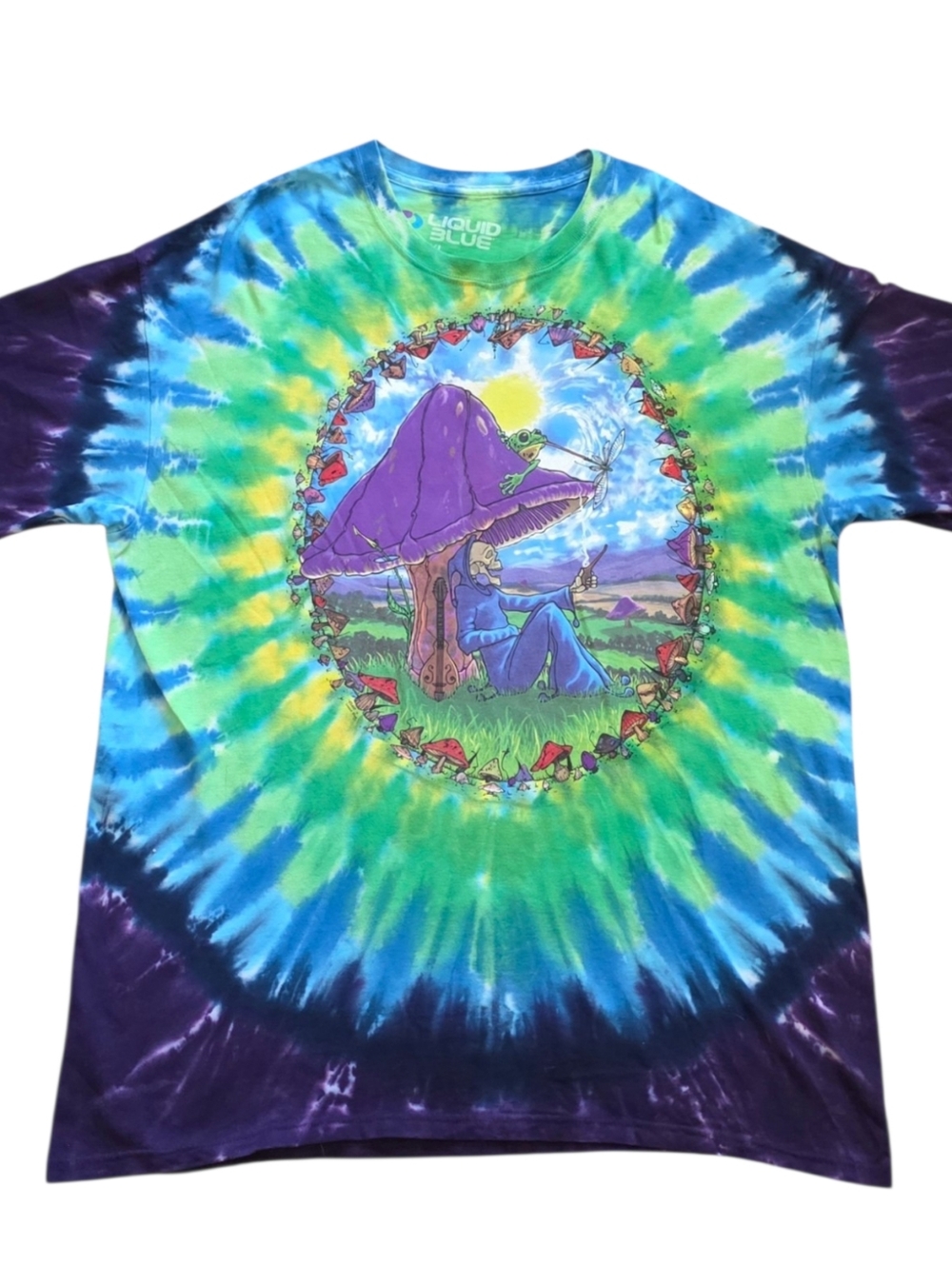 Liquid Blue XL Tie Dye Mushroom Skeleton Frog Festival Tee Extra Large